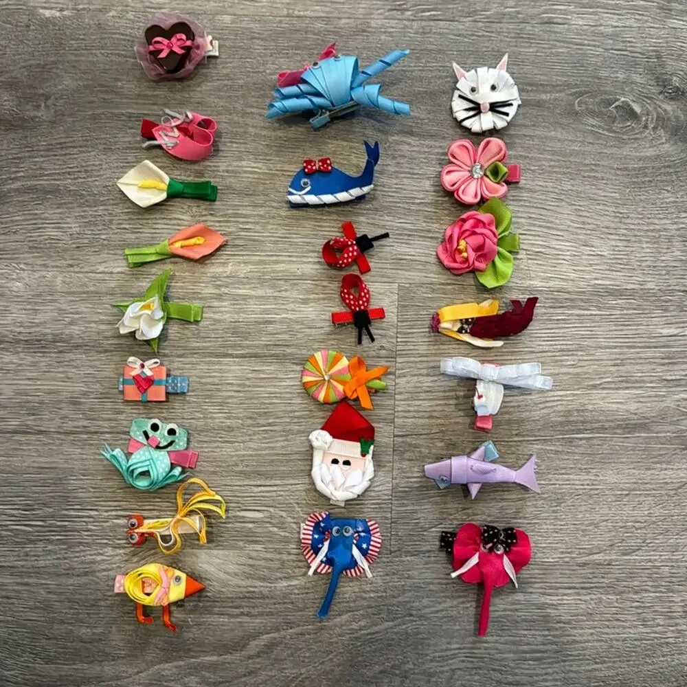 23 animal, flower, Santa, girls' hairbow...grosgrain ribbon...all 2-3